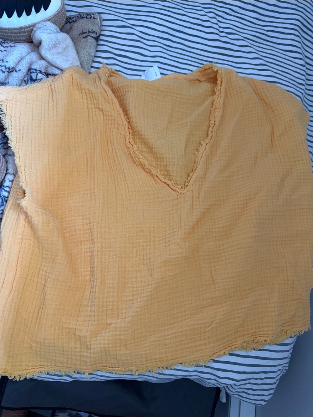 sundays Frayed V-Neck Gauze Tunic - Mustard Yellow